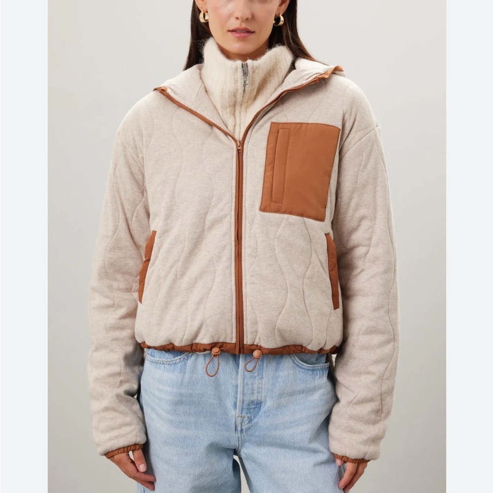 Spiritual Gangster Cream and Tan Quilted Zip-Up Hoodie